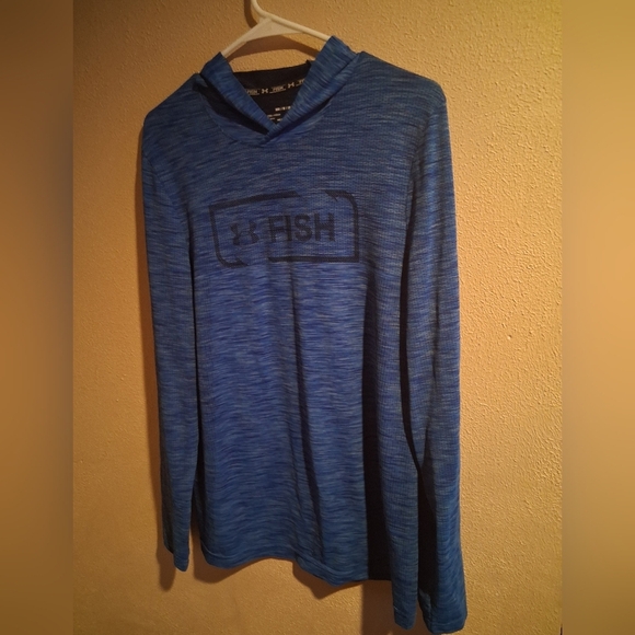 Under Armor Fish Heather Blue Fitted Coupe Heat Gear Hooded Top M - Picture 2 of 6